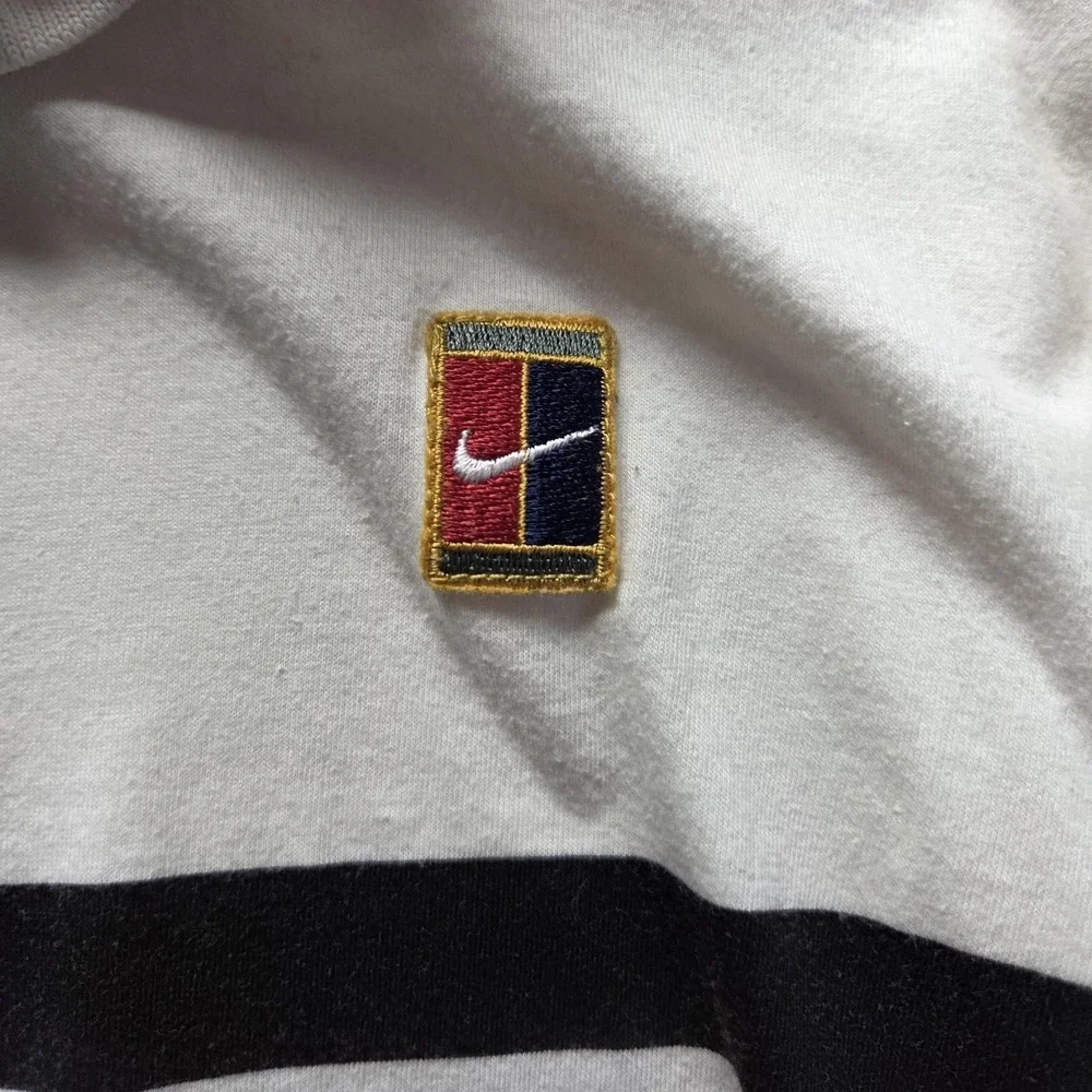 Vintage Nike Polo Shirt Mens M White Colorblock Graphic Cotton Knit Top